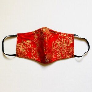 NEW Handmade Batik Golden Lehua Orange Print Face Mask